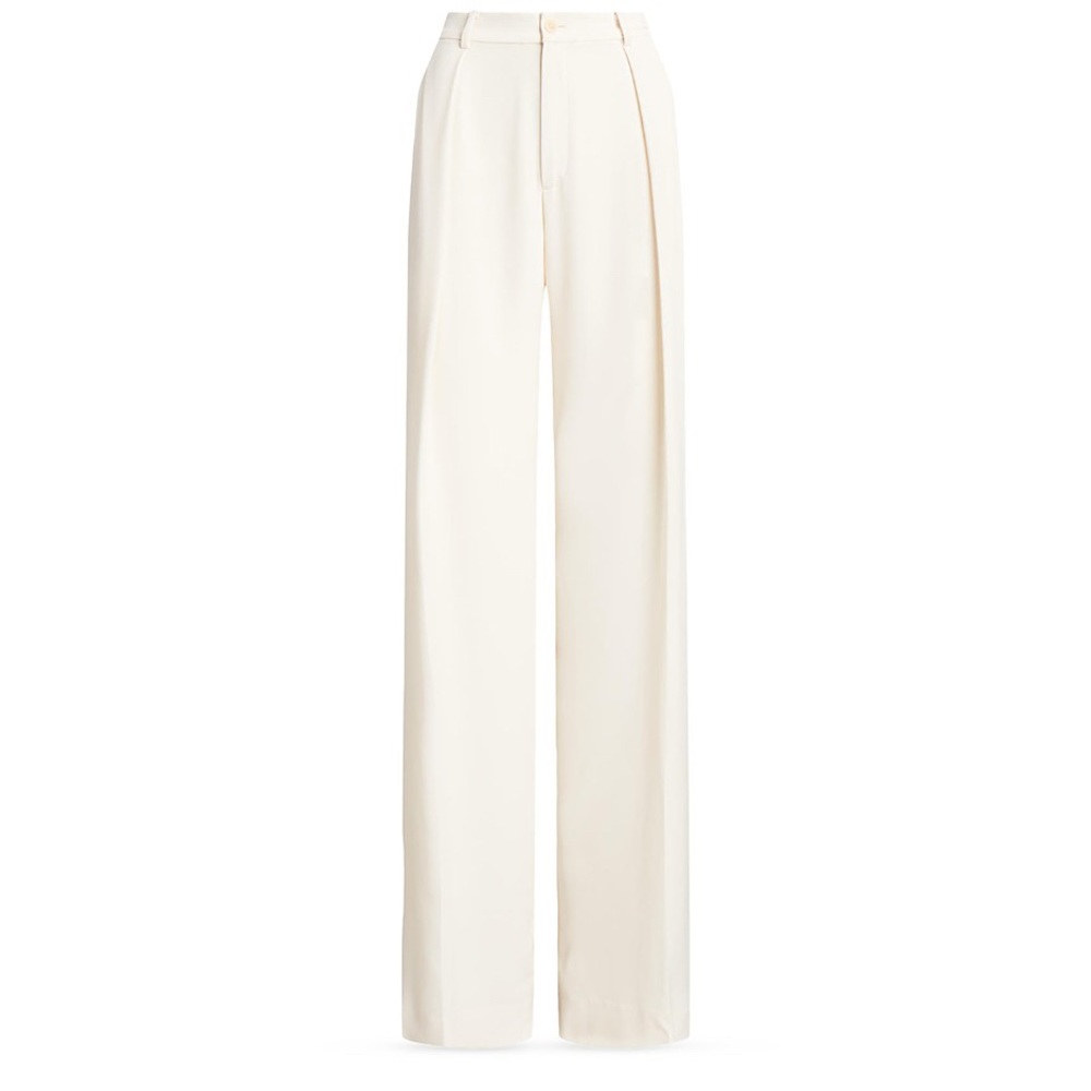 NWT Ralph Lauren High Rise Pleated Front Wide-Leg Cream Trousers 12 Quiet Luxury - Picture 6 of 16